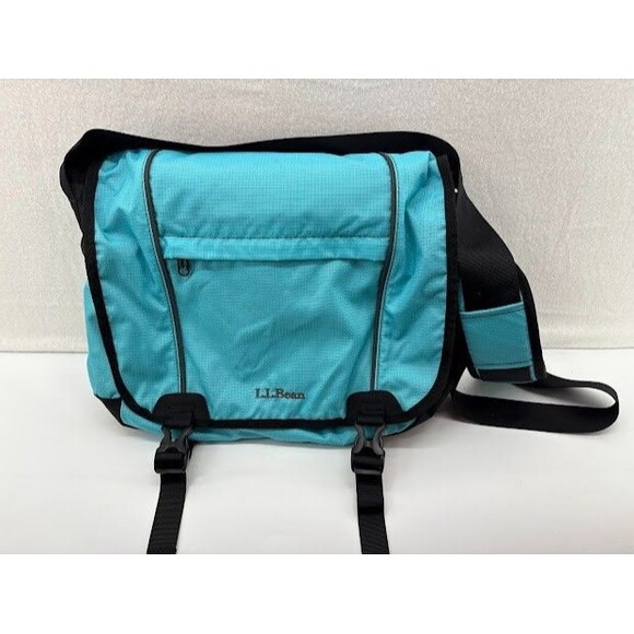 LL Bean Messenger Laptop Commuter Shoulder Bag Turquoise Padded Organizer - Picture 1 of 12
